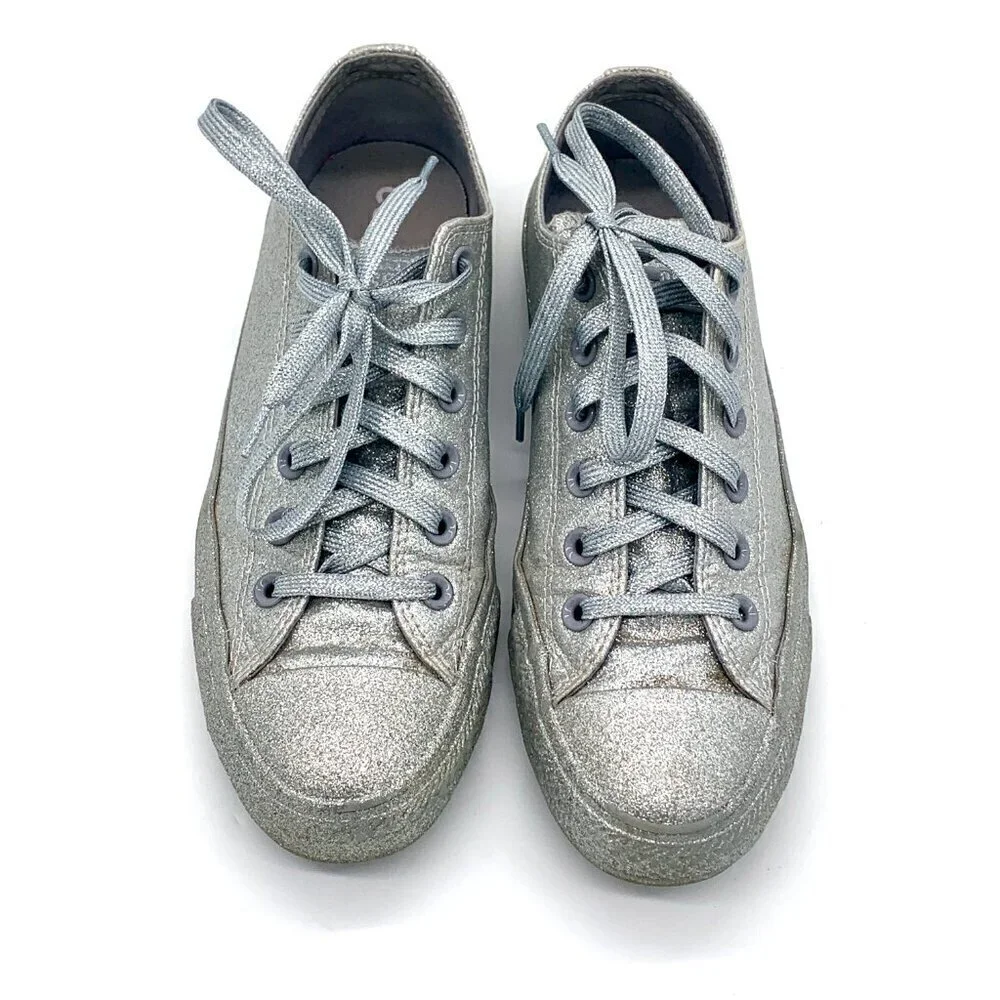 Converse All-Star Chuck Taylor Silver Glitter Low Top Sneakers - Picture 4 of 12
